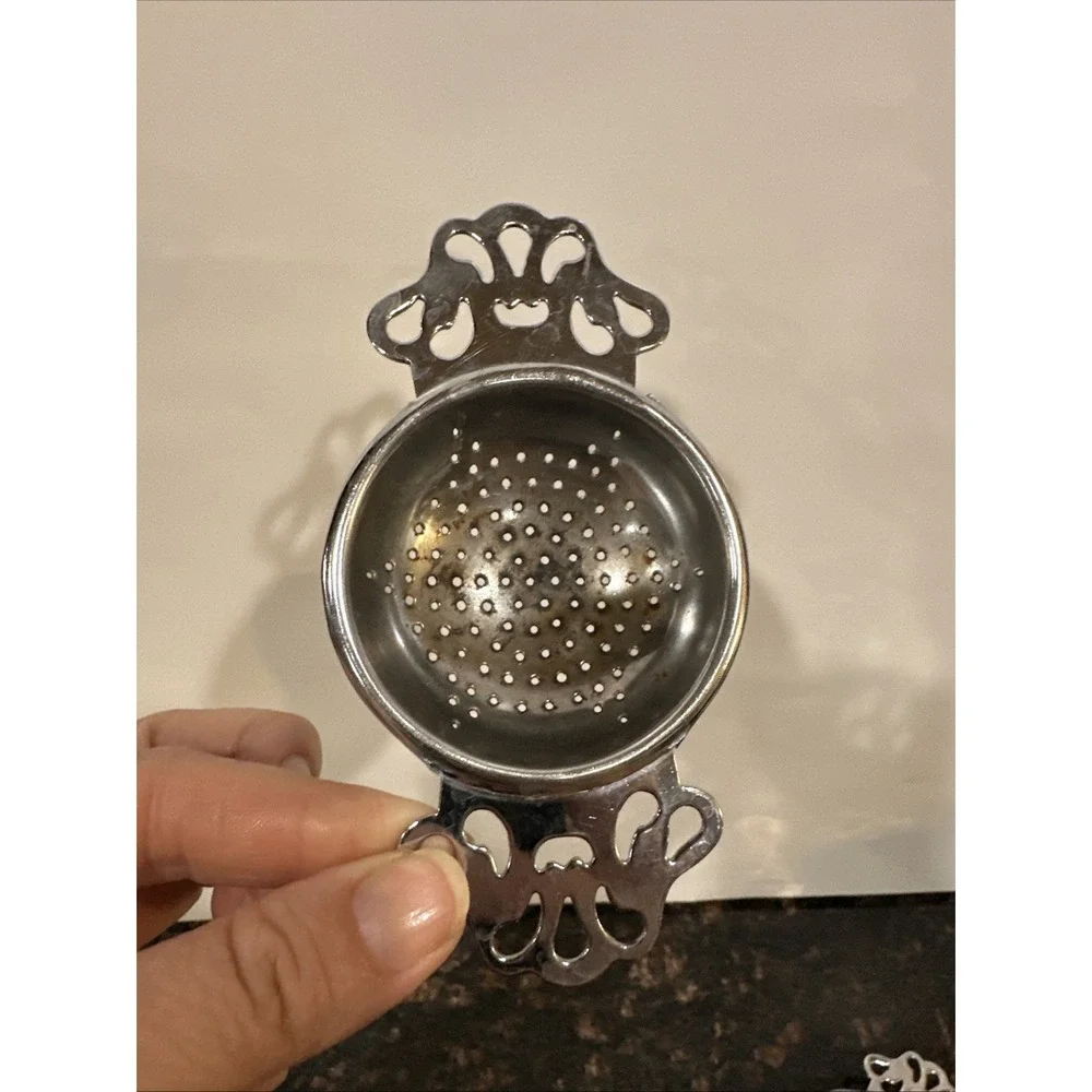 Vintage Ornate Double Handle Over-The-Cup Loose Leaf Tea Strainer Made In Japan